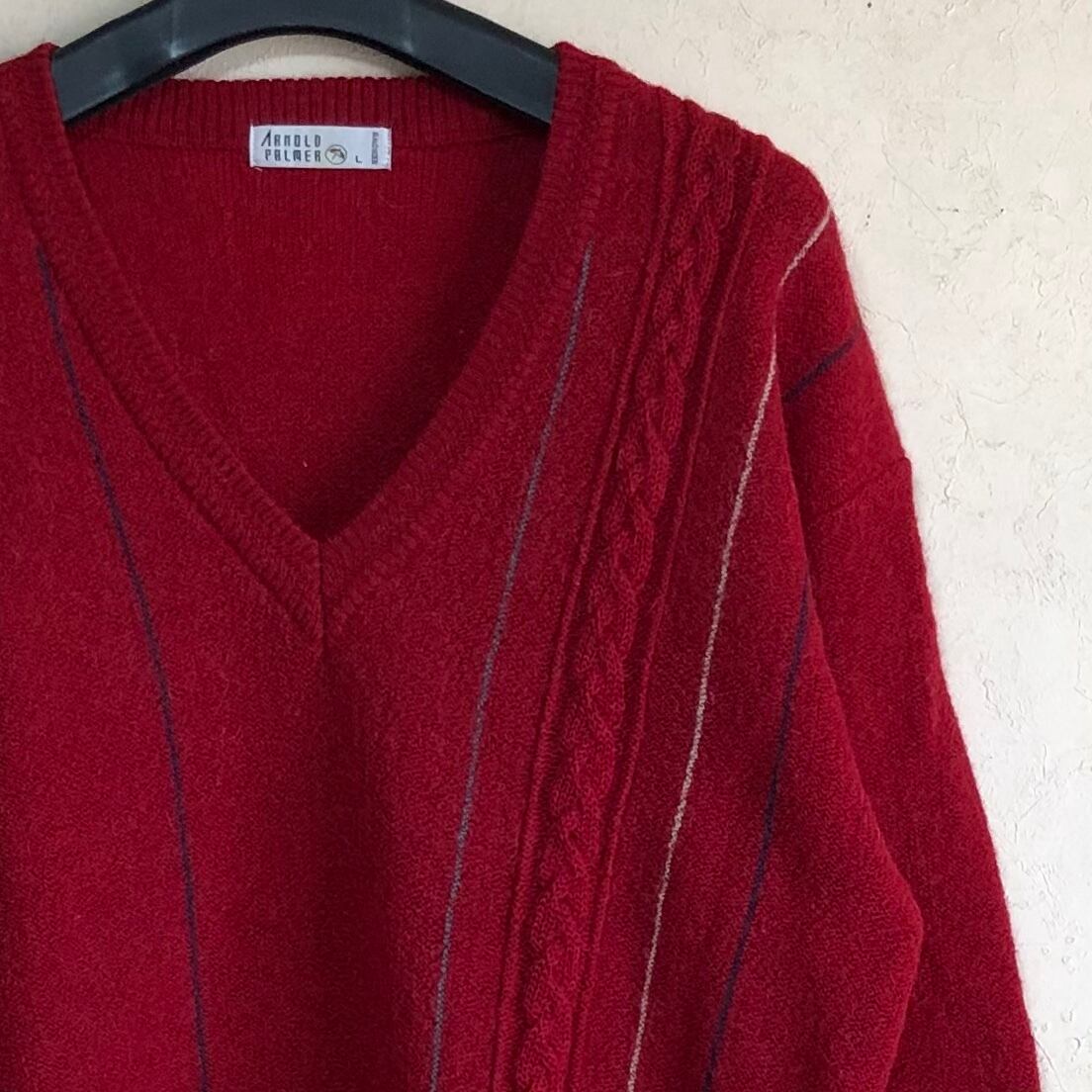 【Lサイズ】アーノルド パーマー 太畝 Vネック 古着ウール セーター