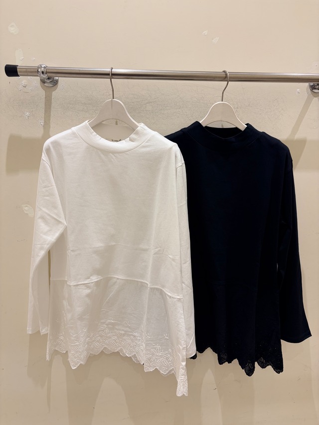 綿天竺×綿刺繍レースモックネックプルオーバー　6646552/le colis