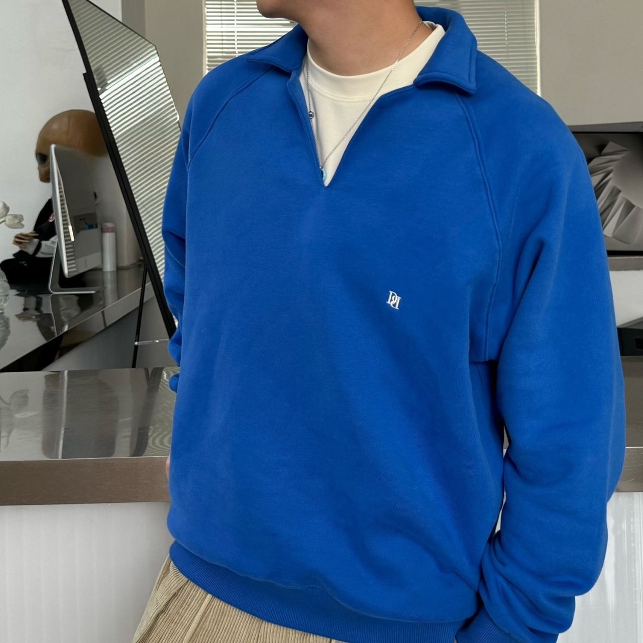 ハーフオープンポロカラースウェット　1058