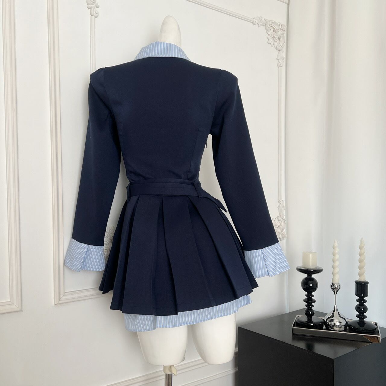 Myurina 学生服風リボンフレアミニワンピース ワンホン 韓国 長袖