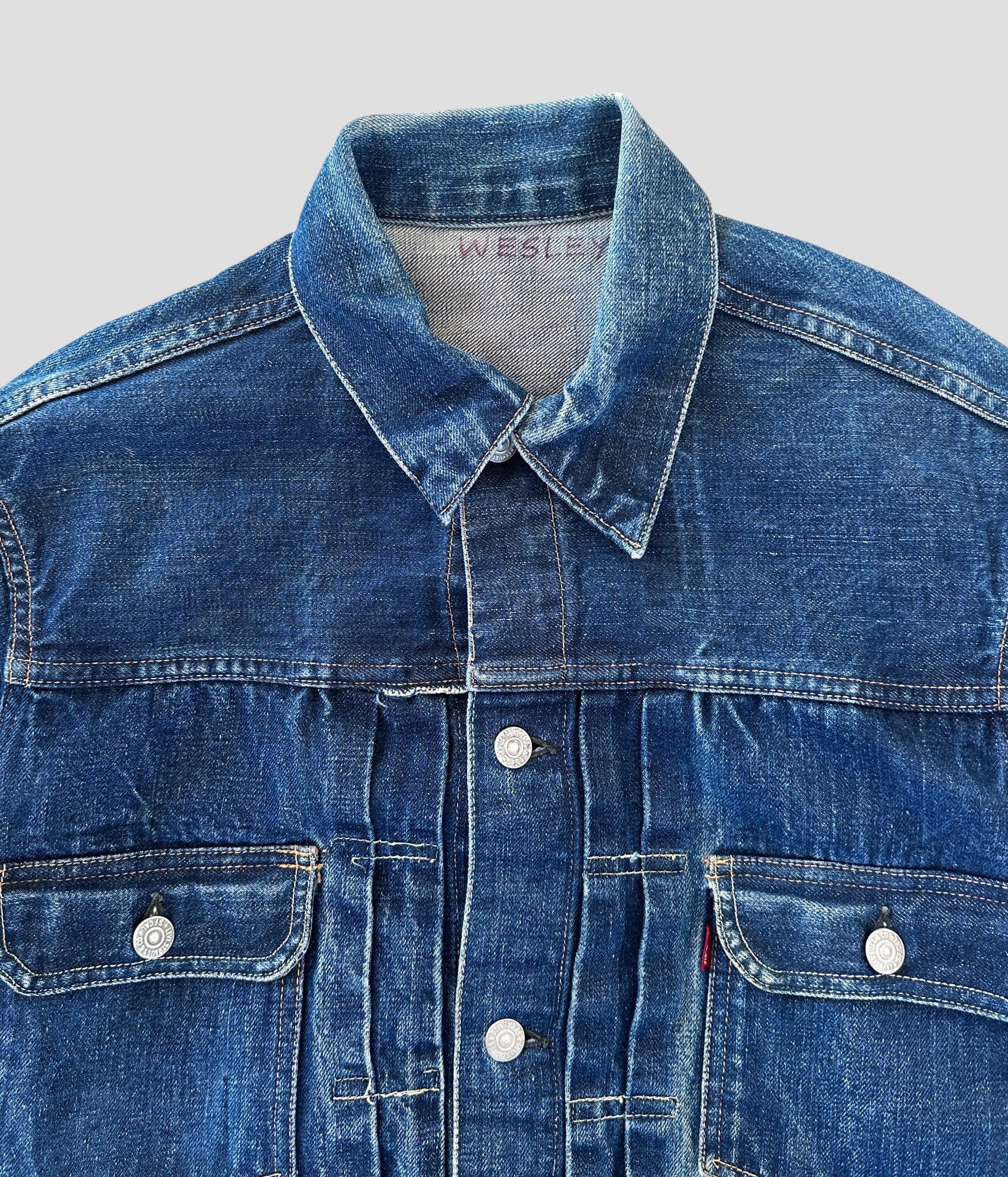 50s vintage Levi's 507xx アイスブルー デニムジャケット Levi's リーバイス 50s 507XX 両面タブ ビッグE 均等V 裏刻印17 2nd