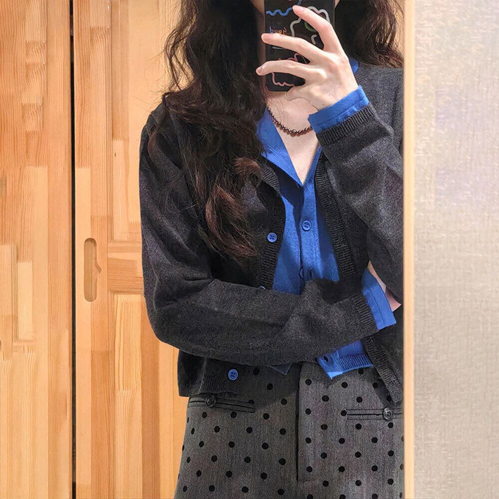 【送料無料】 レイヤード風 ニット カーディガン 重ね着 レディース 春秋 韓国 トップス 羽織り きれいめ 大人 カジュアル おしゃれ 切り替え 配色 長袖 ニットカーディガン 大人可愛い 大人女子