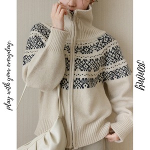 fair isle zip-up cardigan　J00436