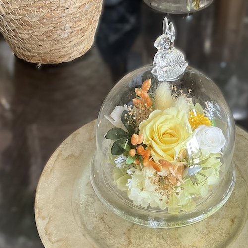 プリザーブドフラワー（Rabbit glass dome）yellow