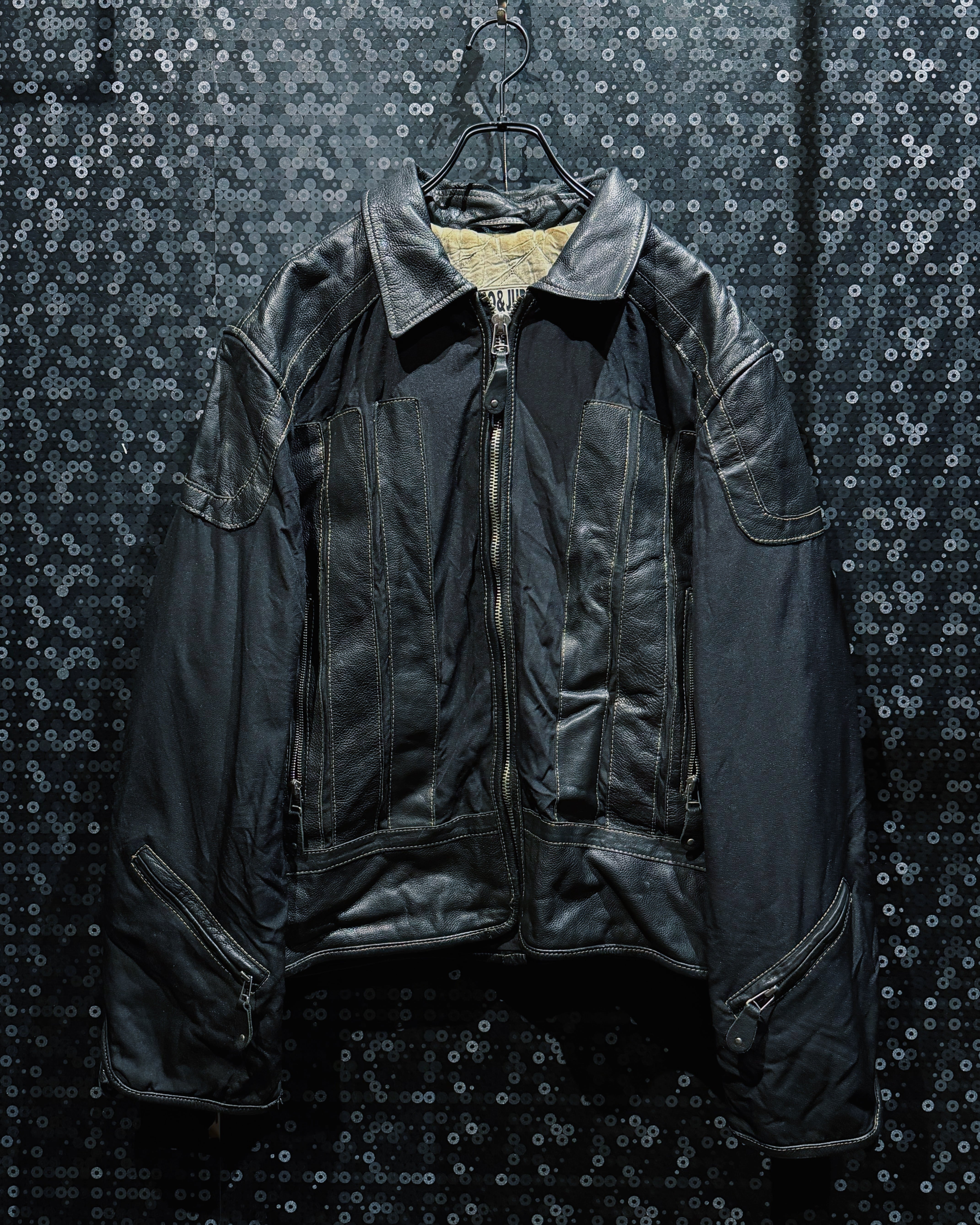 【ÆIEM】vintage leather × nylon switching padded riders jacket