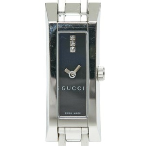 グッチ スクエア 3Pダイヤ Gロゴ G リンク 腕時計 YA110510 クオーツ ブラック文字盤 ステンレススチール レディース GUCCI 【中古】