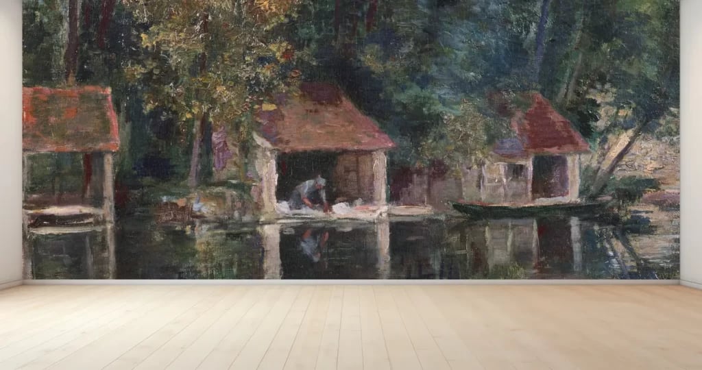 浅井忠 グレーの洗濯場(1901) 壁紙アート | 噂の宝珠堂