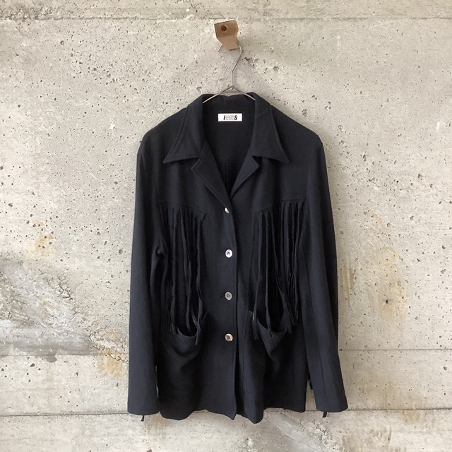 Black Velour Track Jacket with Red Piping