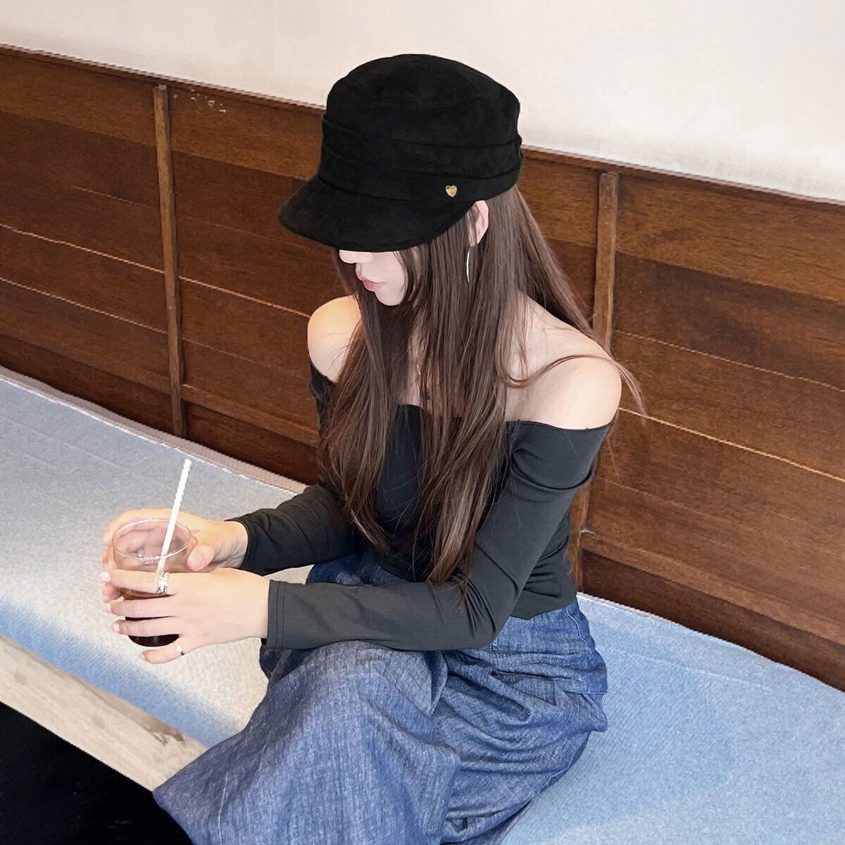 帽子 キャスケット スエード調 ハット レディース 秋冬 ハート飾り おしゃれ 大人 かわいい クラシック 小顔見え ヴィンテージ レトロ マリンハット 大人可愛い 大人女子