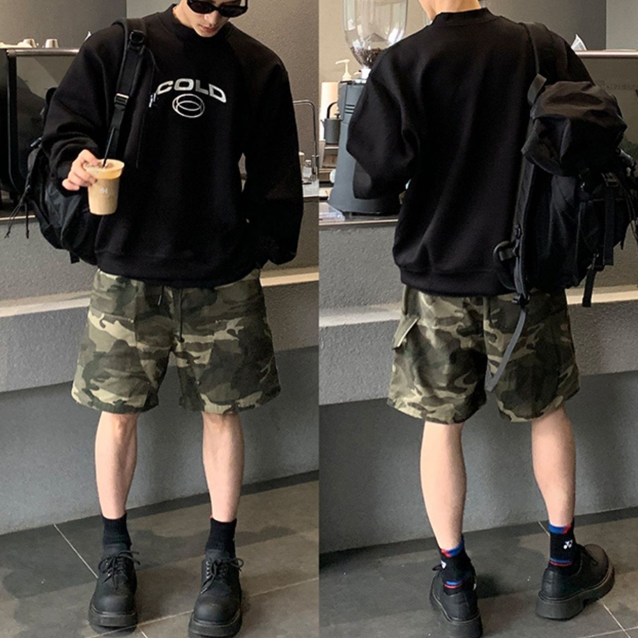 プリーツパッチワークモックネックレタースウェット　1079