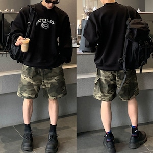 プリーツパッチワークモックネックレタースウェット　1079