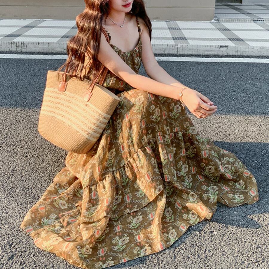 レディース 花柄 キャミソール ロングワンピース AS13389 | MarieAnge