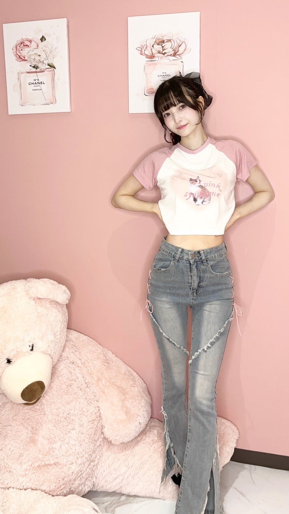 ♡サイド編み上げリボンフレアデニムパンツ | ♡Ma peluche♡