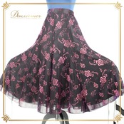 【美品 日本製社交ダンス衣装】スカート レッスンウェア 練習着 Lサイズ 黒 ブラック 花柄 薔薇 バラ 紫 赤 パープル レッド