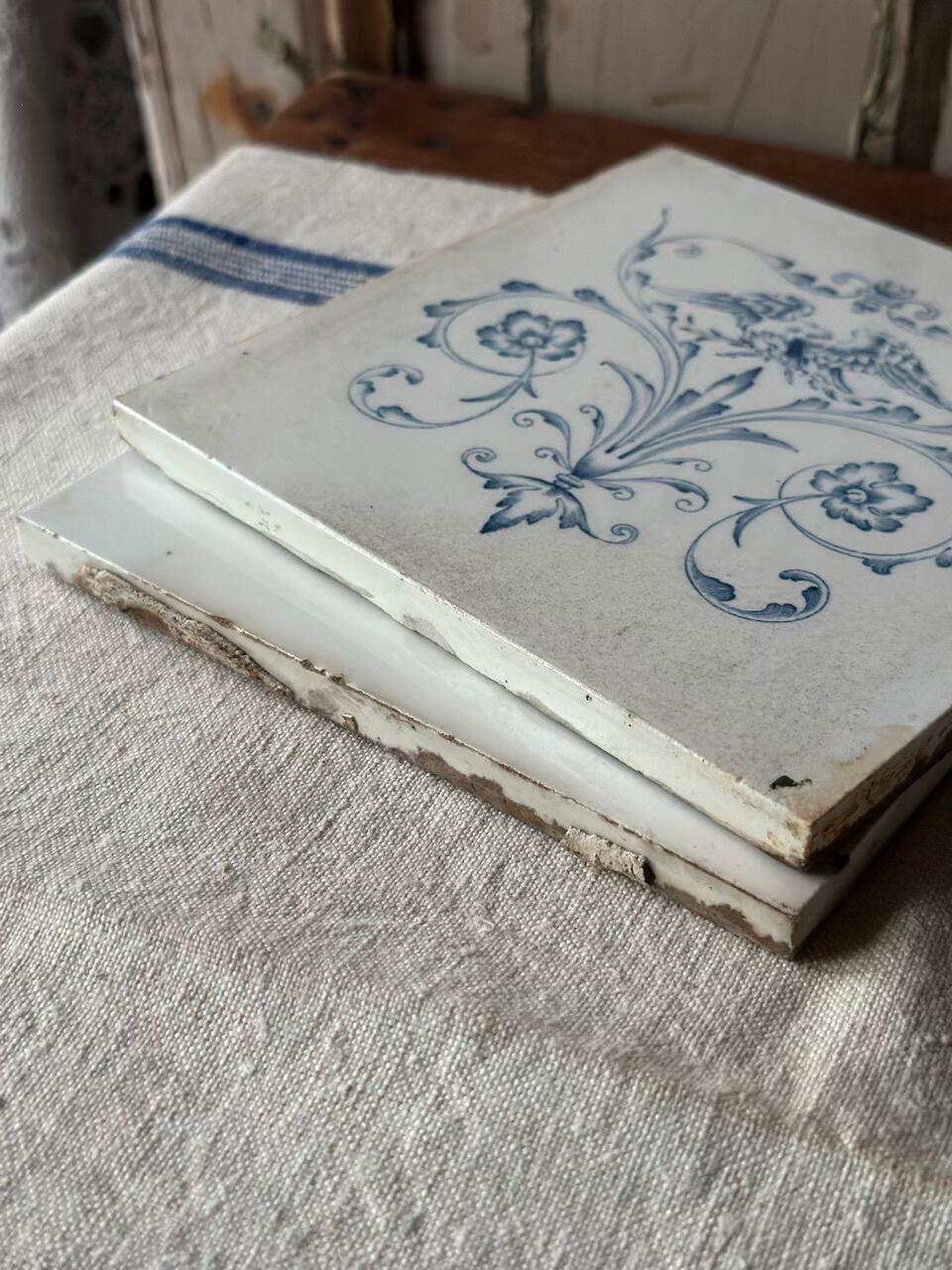 陶器タイル ブルー＆ホワイト 2枚セット | Brocante de La Cocotte