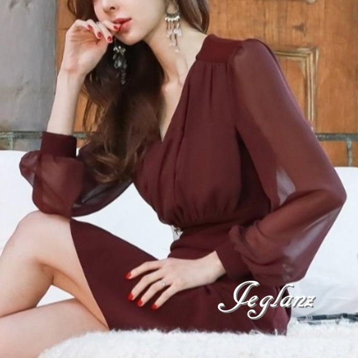 ラップ風 ワンピース ドレス 透け感 ミニスカ タイト 大人シック ♪ (M8959)ζ