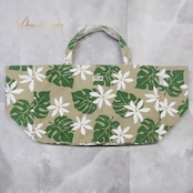 フラダンス 小物 バッグ セキノレーシングスポーツ Hula Hawaii ベージュ系 ティアレ柄 モンステラ柄 トートバッグ 大きめ 大容量 茶 白 緑 ハワイアン アロハ ハワイアンプリント フラ ダンス レッスン おしゃれ 便利 可愛い
