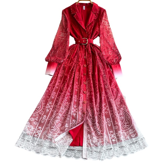 グラデーションレースフロントボタンワンピース L1931