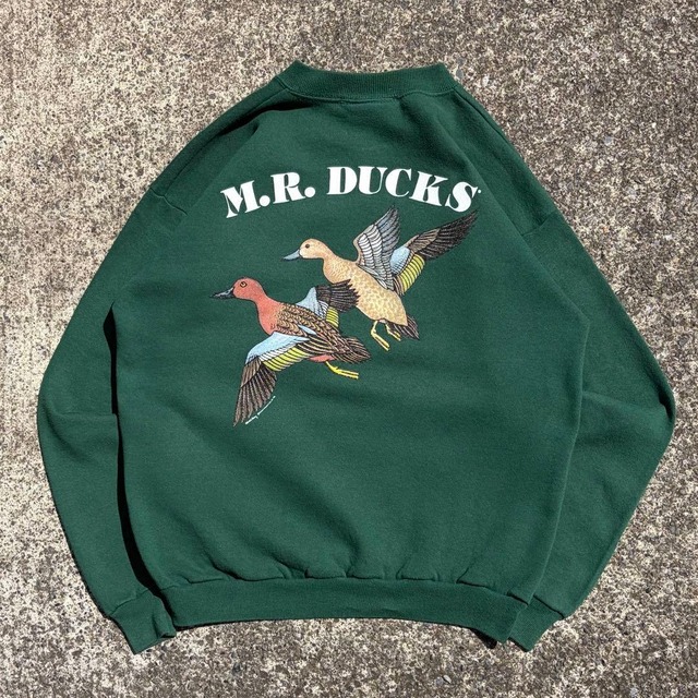 【Mサイズ】USA製 90's M.R.DUCKS ローカルアウトドアブランド 丈短 バクプリ◎ 古着 スウェット