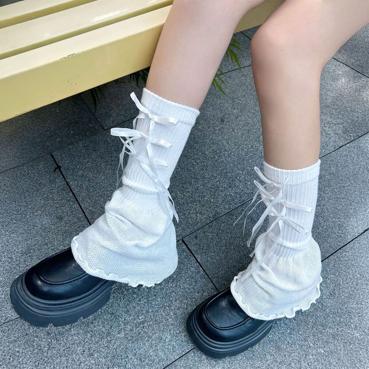 レッグウォーマー リボン ルーズソックス レディース 秋冬 韓国 靴下 おしゃれ 大人 かわいい 学生 通学 学園風 コスプレ ソックス レッグカバー 大人可愛い 大人女子