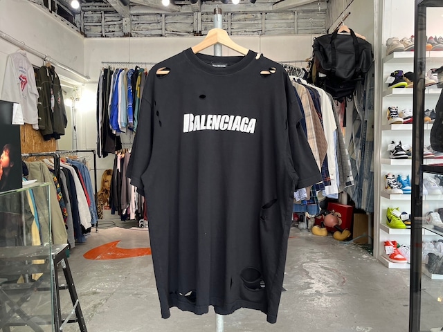 BALENCIAGA CAPS DESTROYED FLATGROUND TEE BLACK XS 651795 82212