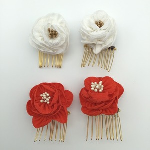 【T1-40】つまみ細工 かんざしセット 赤×白セット