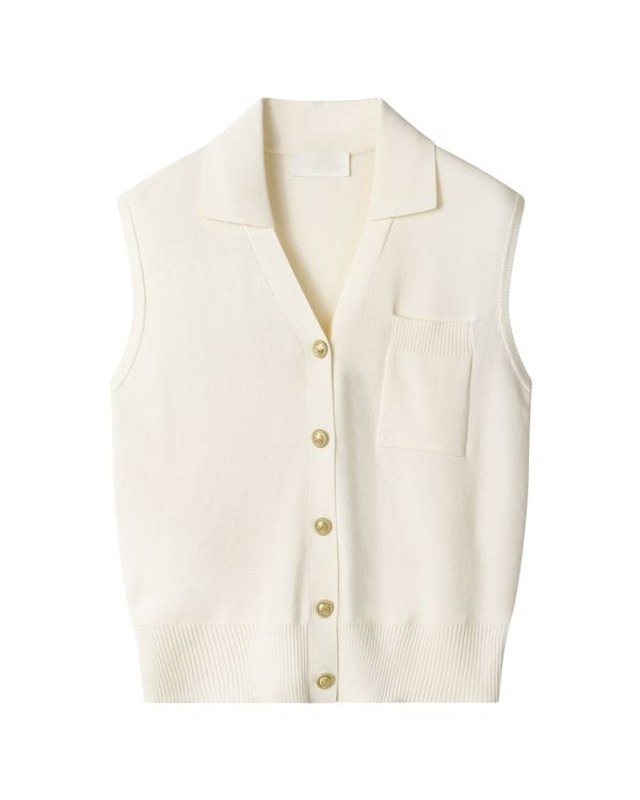 V-neck lapel sleeveless knit ◇4color　TH3495