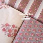 ブロックプリント生地【50cm単位】インド綿 花柄 白×ブラウン×淡ピンク #15923-PK3