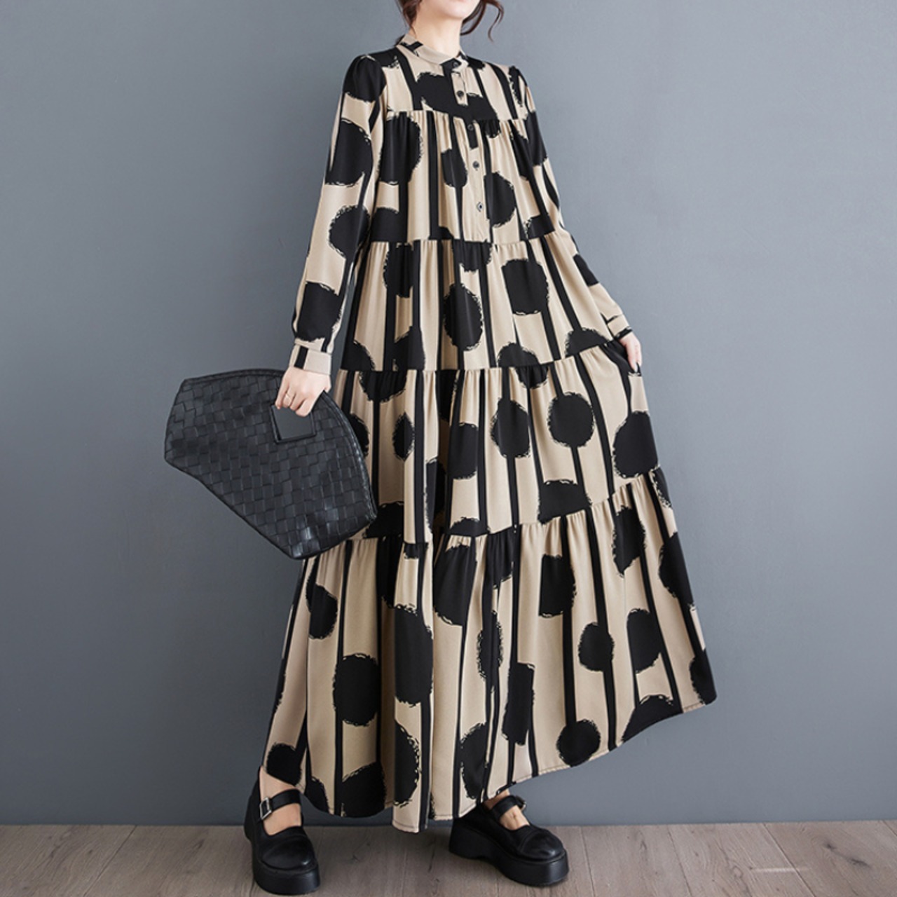 ラージドット プリント マキシワンピース 00040