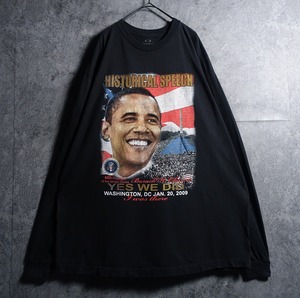 Black Obama Print Design Long T-Shirt