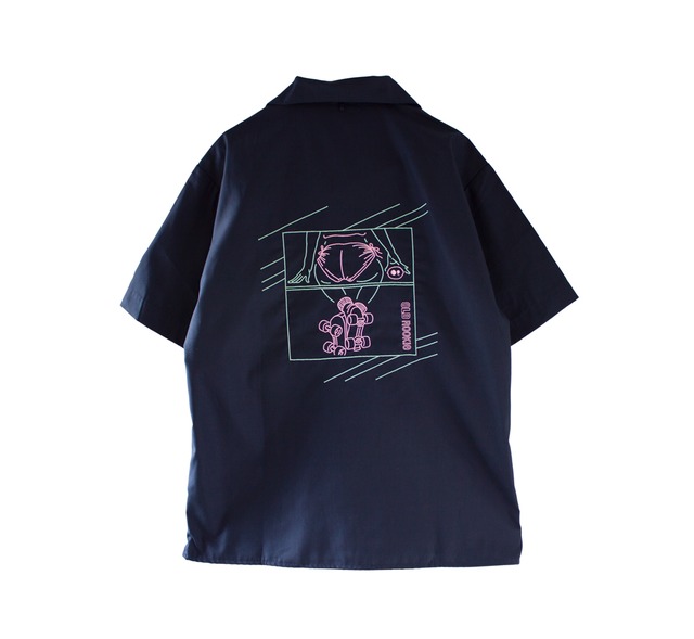 "BREAK GAL"OPEN COLLAR-SHIRT NAVY