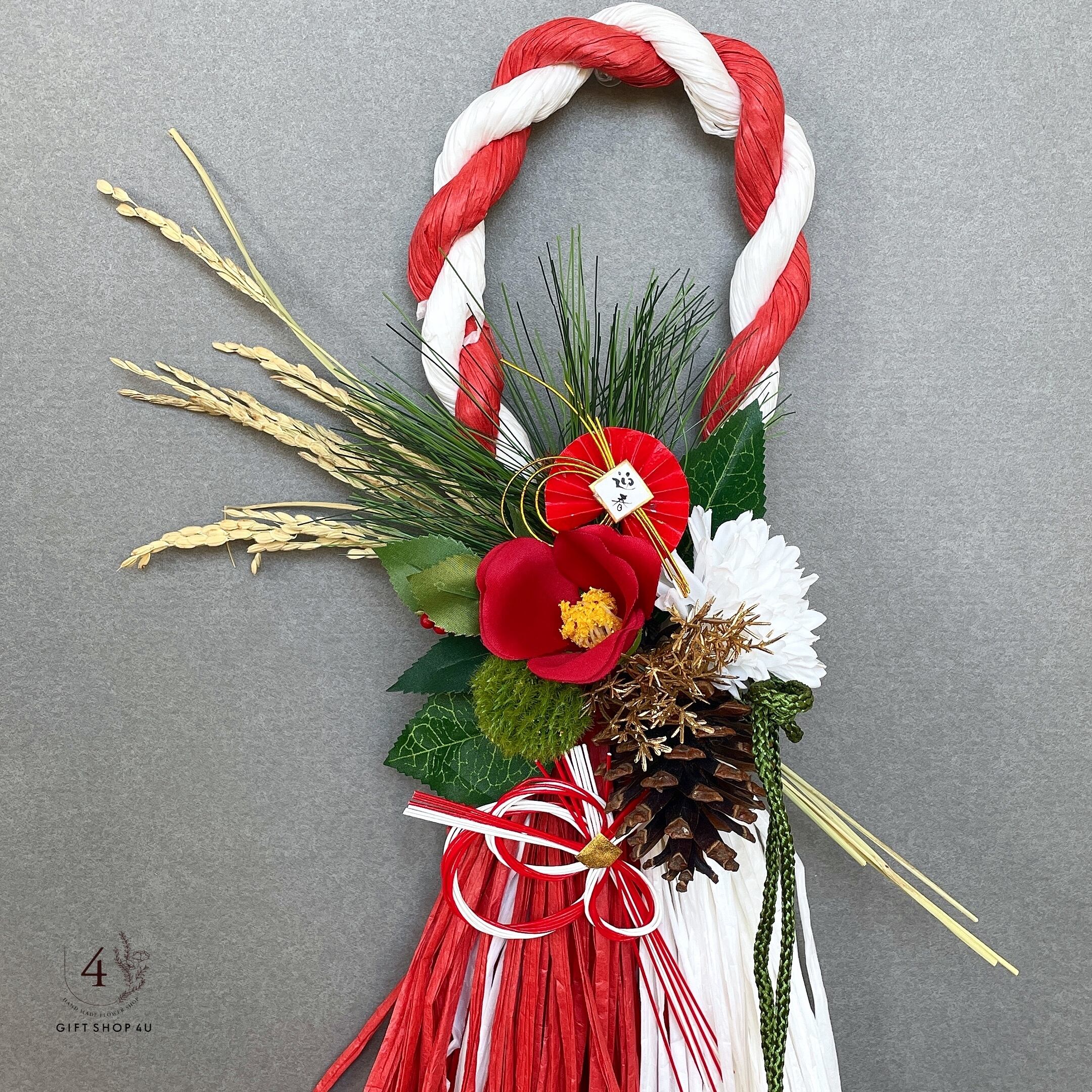 〈sample〉しめ飾り しめ縄 正月 ハンドメイド 〈紅白椿〉 sample〉しめ飾り しめ縄 正月 ハンドメイド 〈紅白椿〉