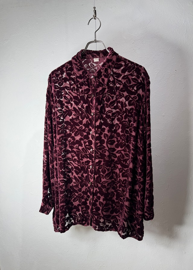 Eur “Floral” Burnout Velvet Sheer Shirt
