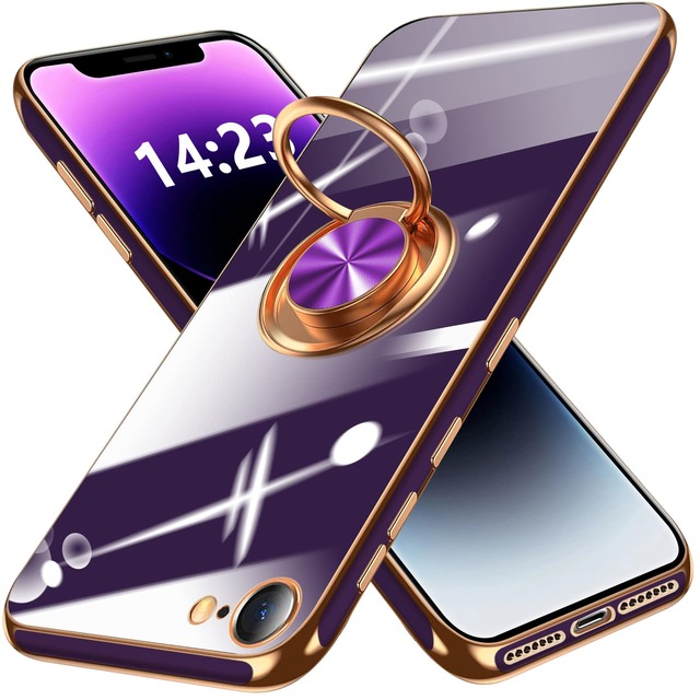 YDIHIHO 適合 iPhone SE3/SE2/8/7 用のケース リング付き スタンド機能 車載ホルダー対応 耐衝撃 TPU 薄型 パープル