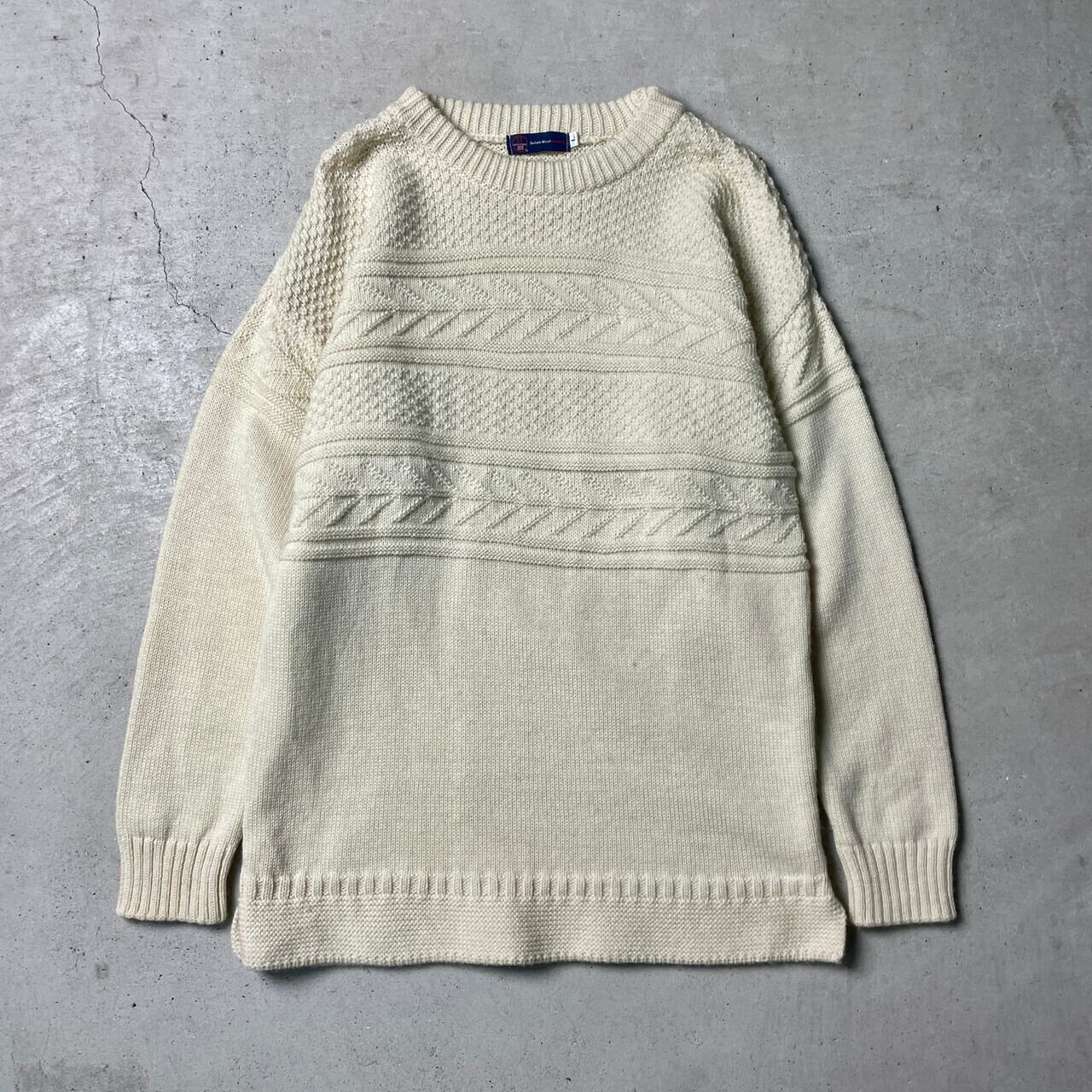 BRITISH WOOL naturally ケーブル ウールニットセーター メンズL 古着 ヴィンテージ VINTAGE ナチュラルカラー  生成り【ニットセーター】/ホワイト | cave 古着屋【公式】古着通販サイト