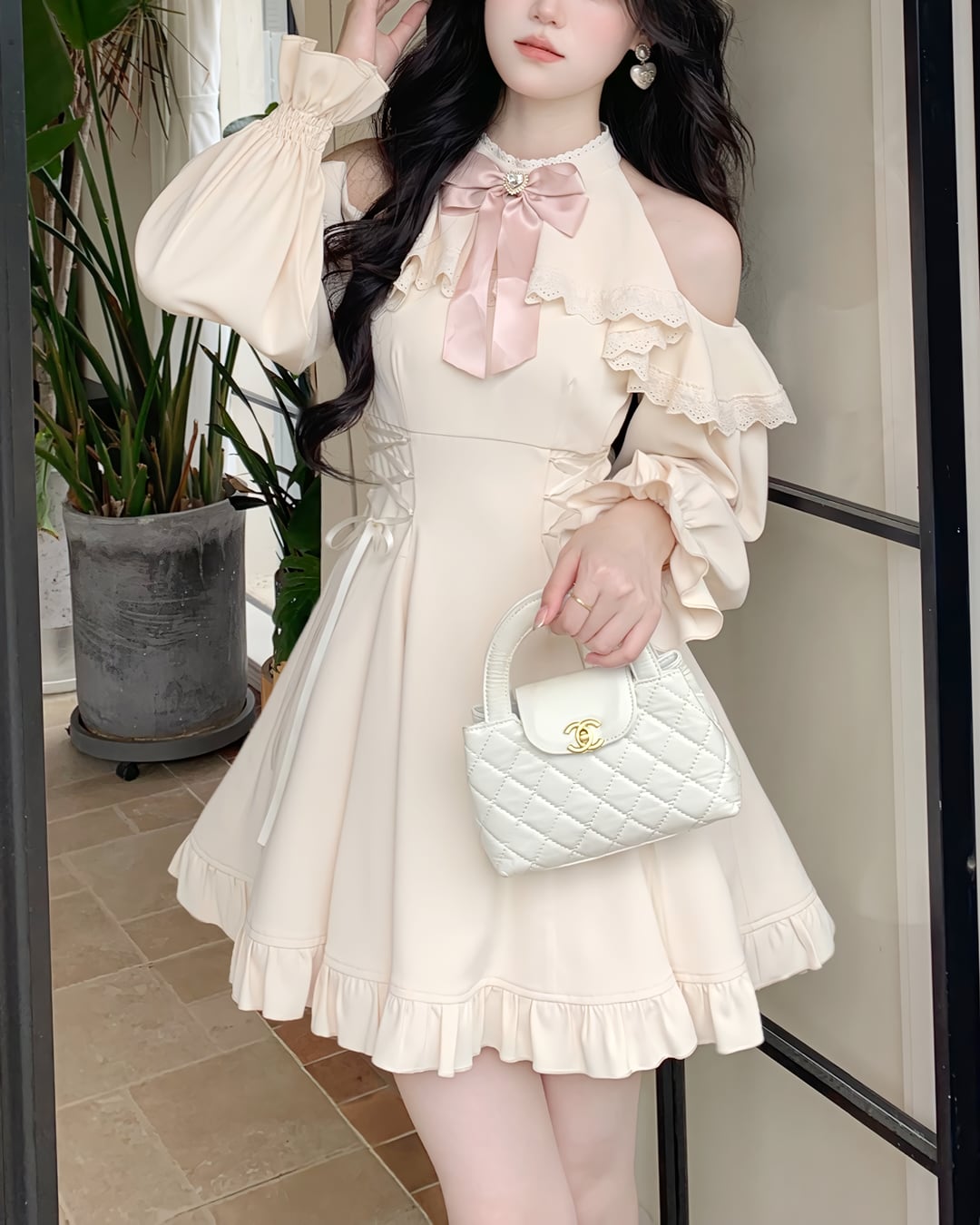 ミルキーオフショルダーリボンワンピース 25WP07034