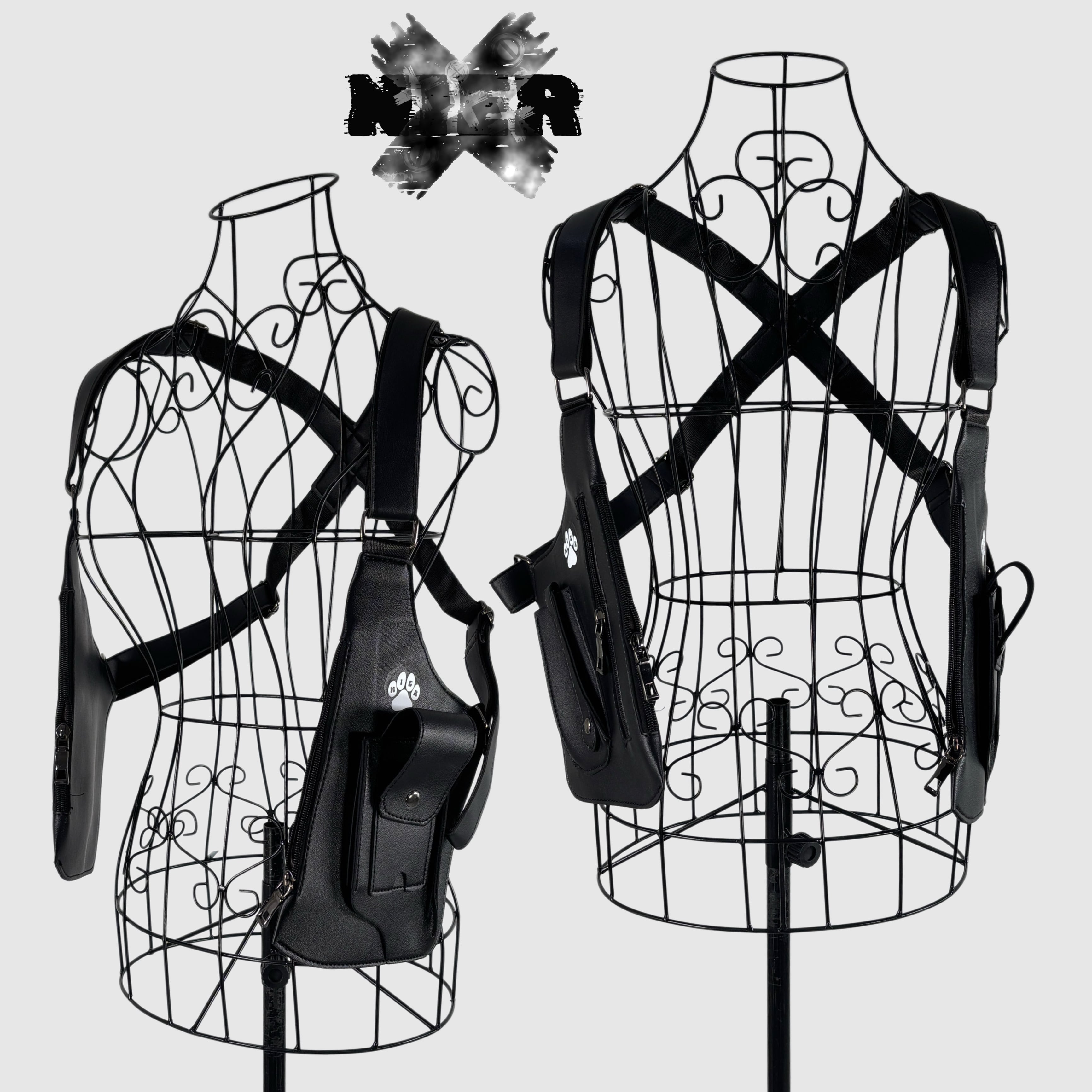 MULTI POCKET BLACK HARNESS | NIER CLOTHING