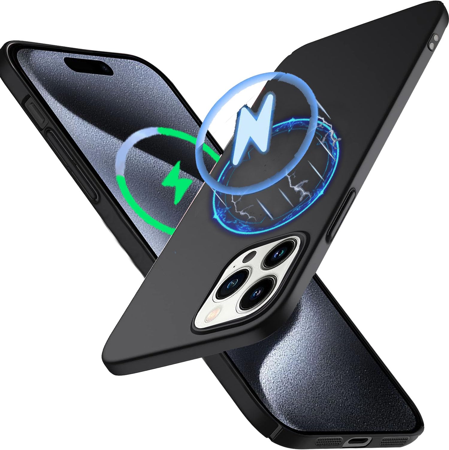 Wojiaozvlf 極薄 iPhone15Pro 用 ケース Magsafe 対応 薄型 マグネット搭載 iPhone 15 Pro 用 ケース PCマット質感 超軽量 黄変防止 指紋防 擦り傷防止 手触り良い 全面保護 超耐磨 耐衝撃カストラップホール付きアイフォン 15 pro用 カバー ワイヤレス充電対応 ブラック