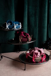 3way velour strap Red