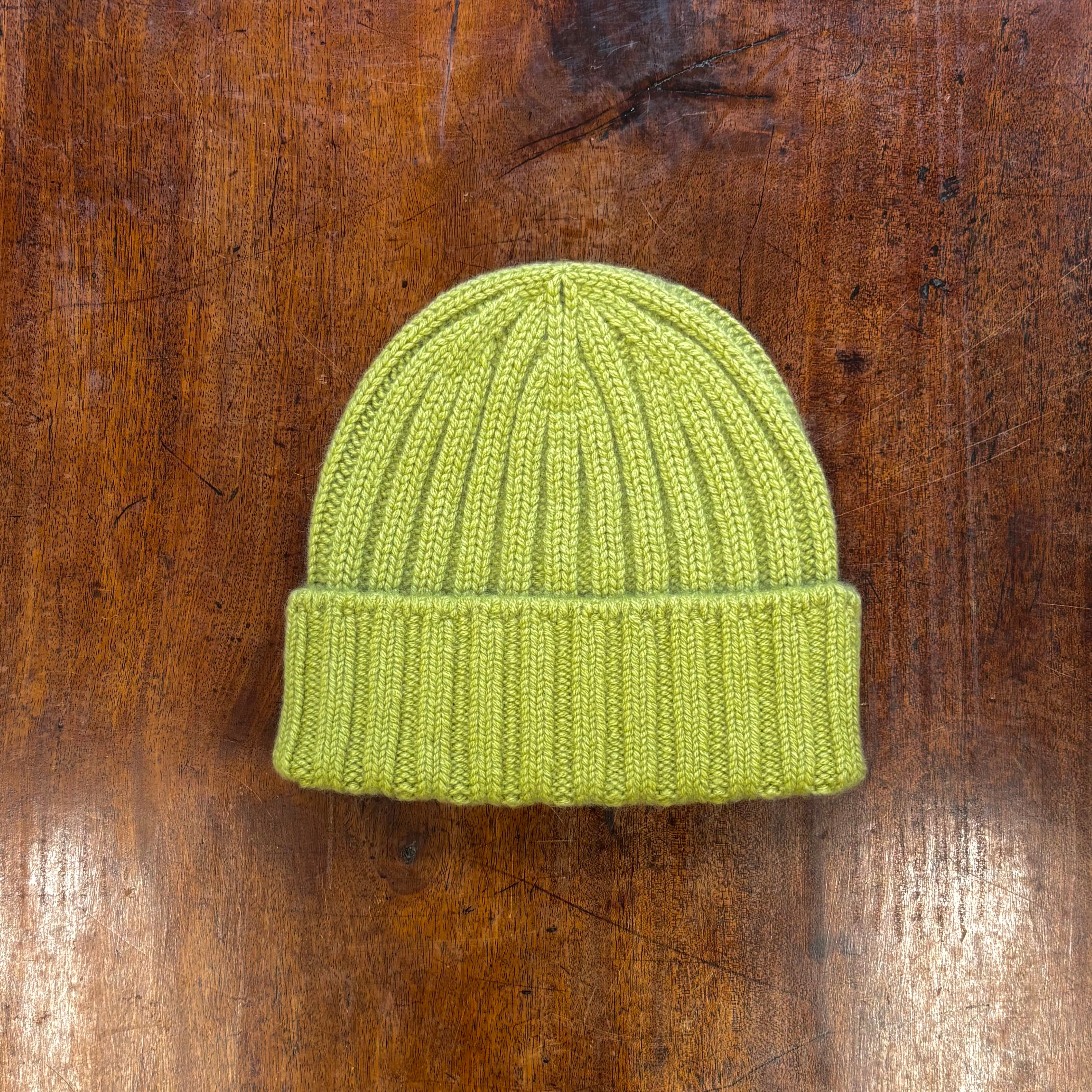 cableami カシミア リブワッチキャップ ライム