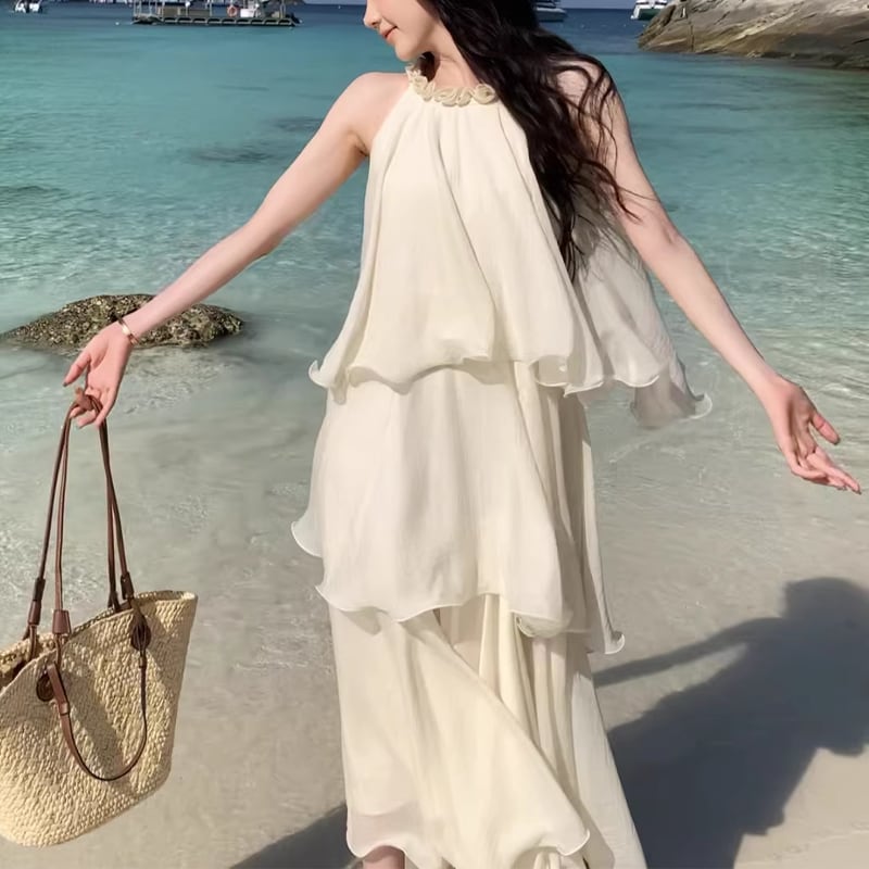 【dress】ノースリーブチュールティアードワンピース Q8408