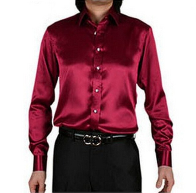2015カミーサmasculina男性シャツシルク光沢のあるカジュアルメンズドレスシャツスタイリッシュなファッションシャツスリム男性長袖シャツ20色