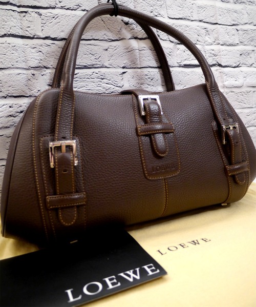 未使用品22万◆LOEWE ロエベ SENDA センダ レザー トート ハンド バッグ 茶◆ 個性的な形状が人気のSENDAから使い回しに大活躍のブラウン♪