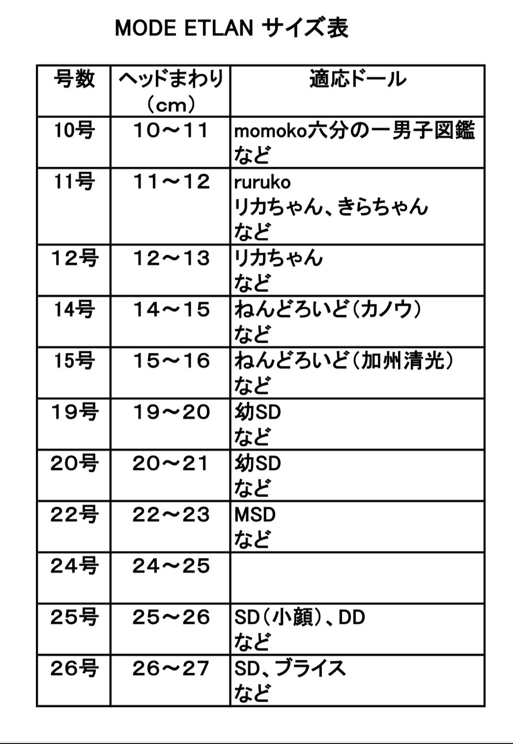 サイズ表 | MODE ETLAN