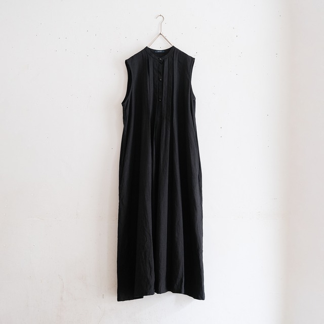 pin tuck sleeveless dress／mid weight linen〈black〉