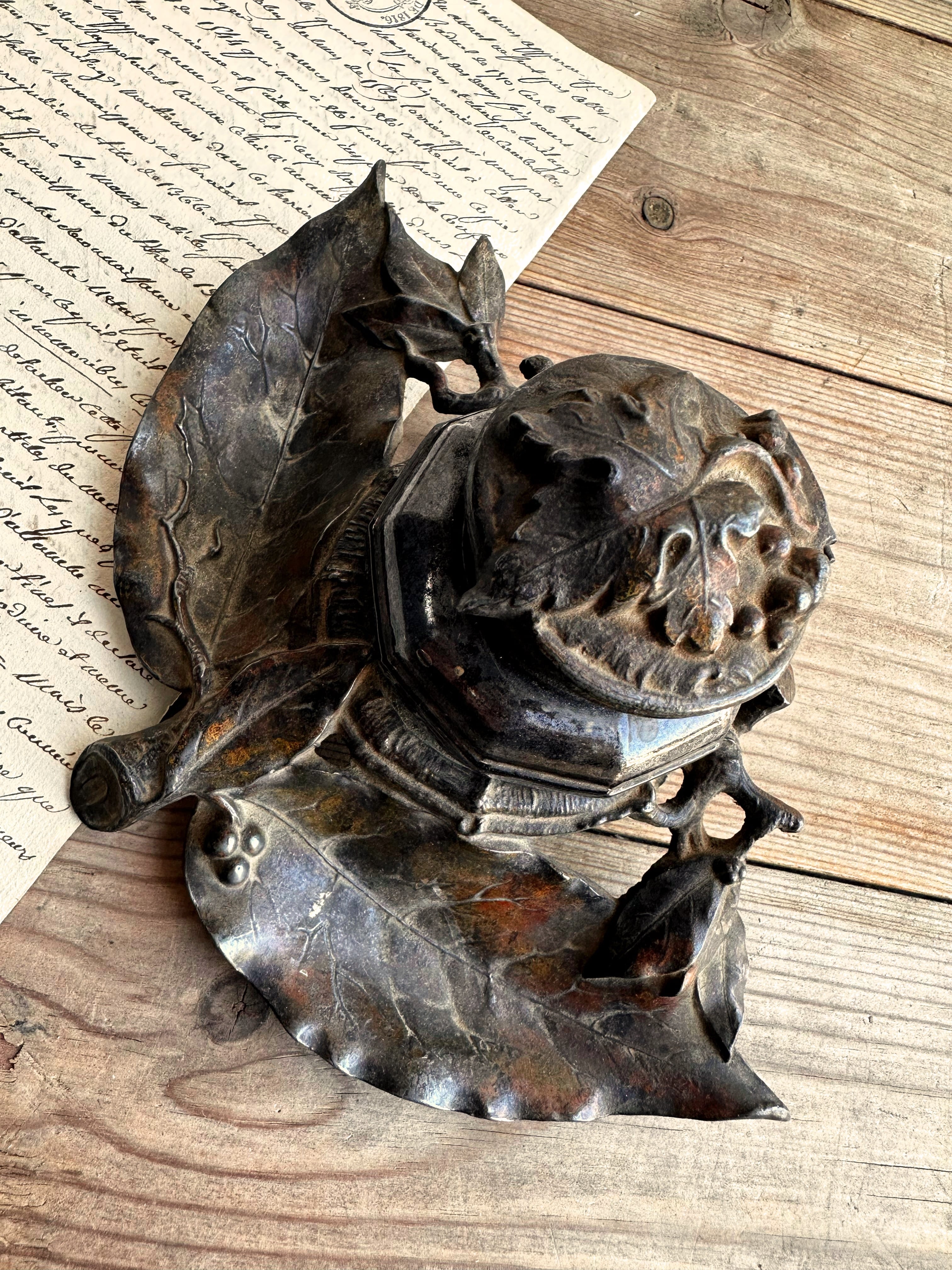 フランス軍　アンティーク　ペン置き　インク入れ フランス インク壺 ペン置き付き | Brocante de La Cocotte