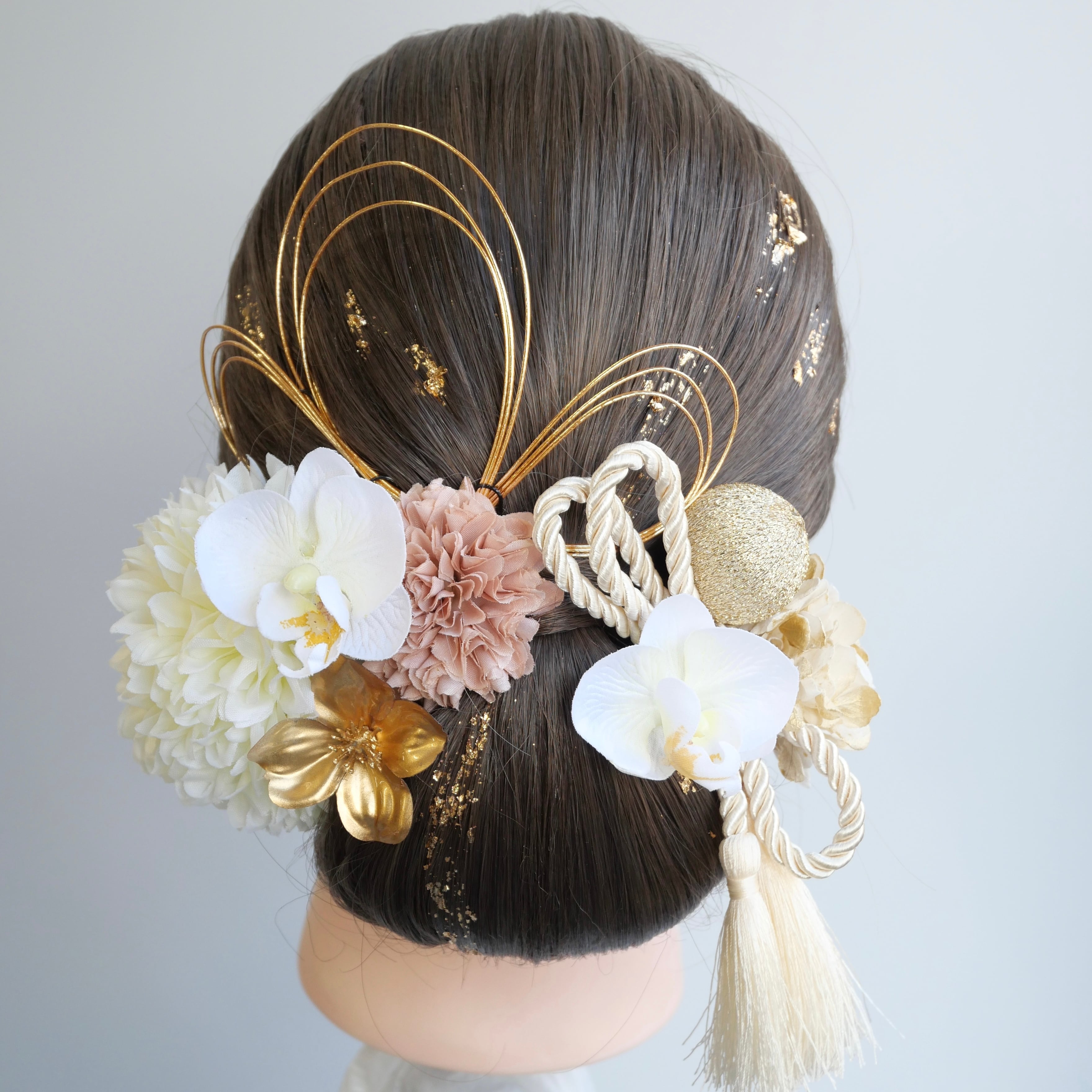 A901 マム ドライフラワー 髪飾り 白 ピンクベージュ 卒業式 袴 成人式 振袖 結婚式 和装