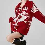 ジャガード襟付き ドローストリングニット H0031