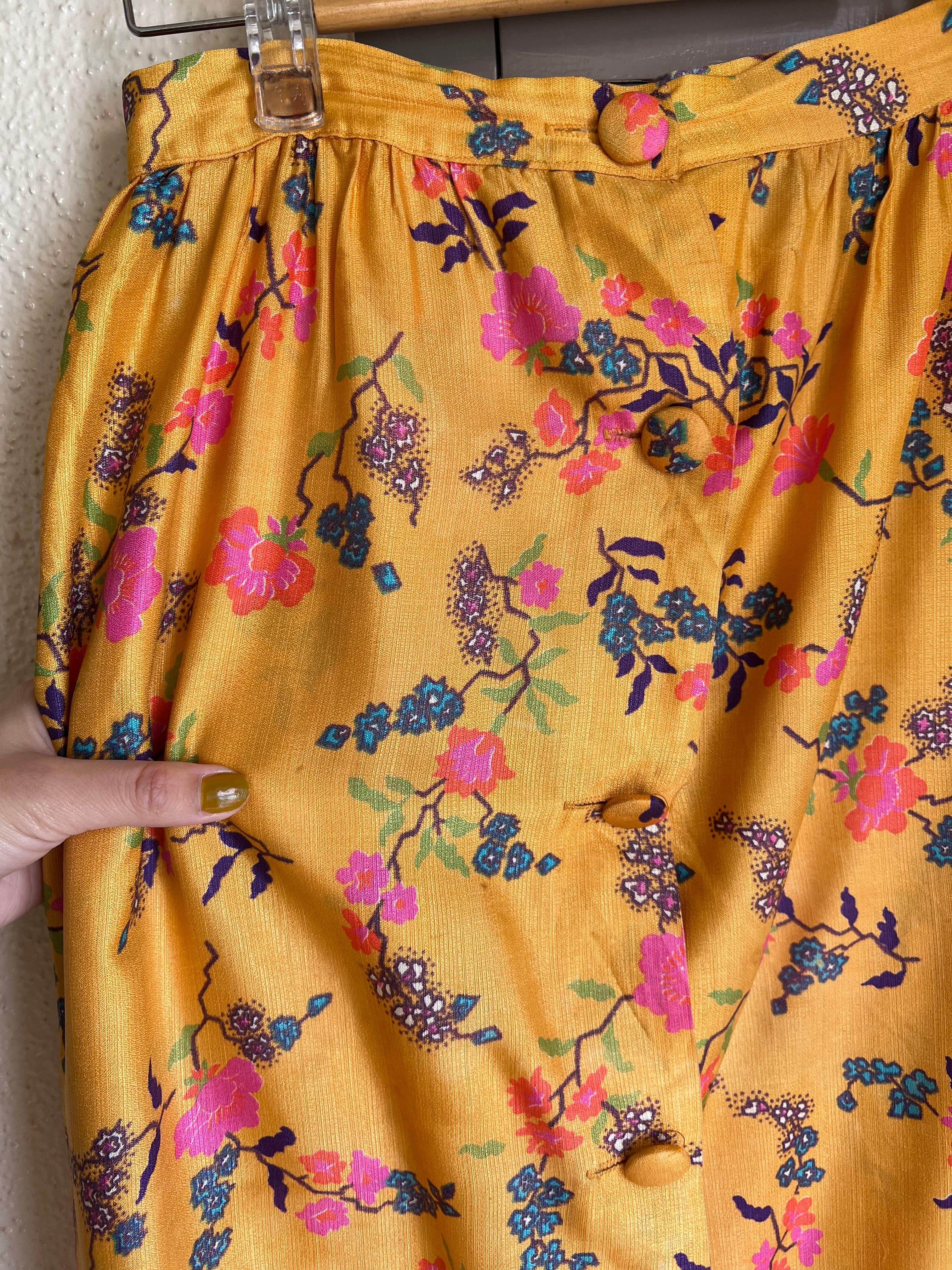 70s yellow × floral long skirt (ヴィンテージ イエロー × 花柄