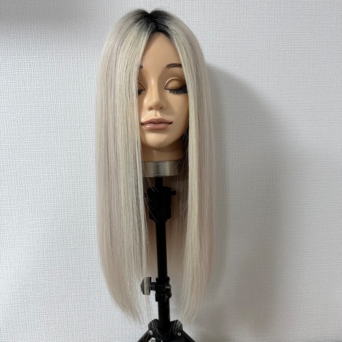 5番 あまんだ フルウィッグ プリンホワイト レースウィッグ 百合子ウィッグレミー人毛100%